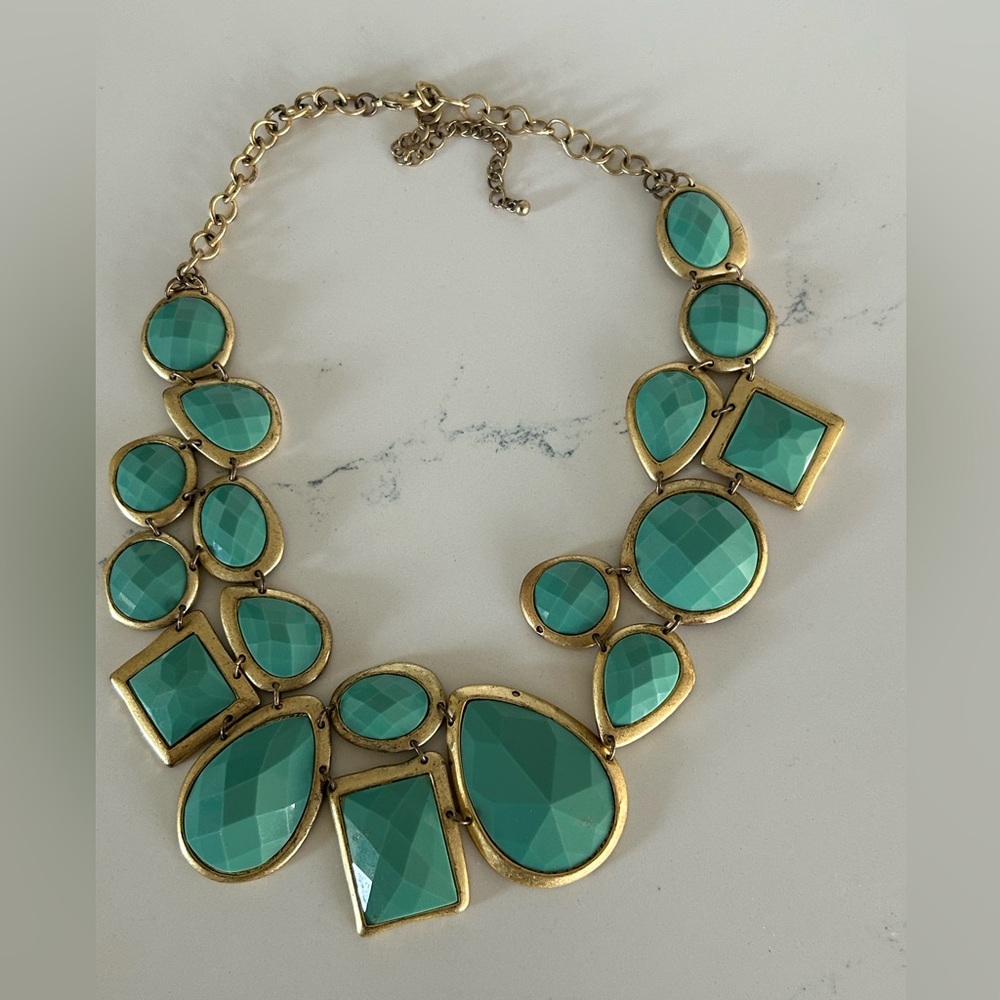 Turquoise & Gold Statement Bib Necklace - Picture 2 of 3